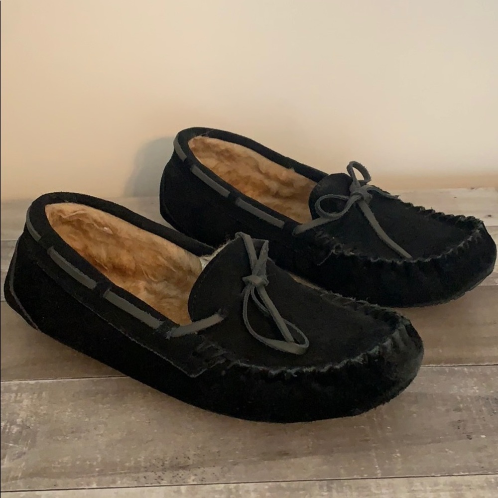 Black Fur Loafer Slippers